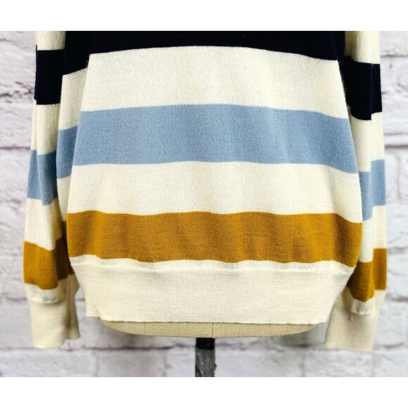 Club Room Men's Sweater Merino Wool Blend Crew Neck Striped Pullover Cream XL - Picture 4 of 11